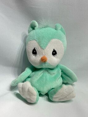 8” Precious Moments Tender Tails Mint Green Owl Beanie Plush Great Condition